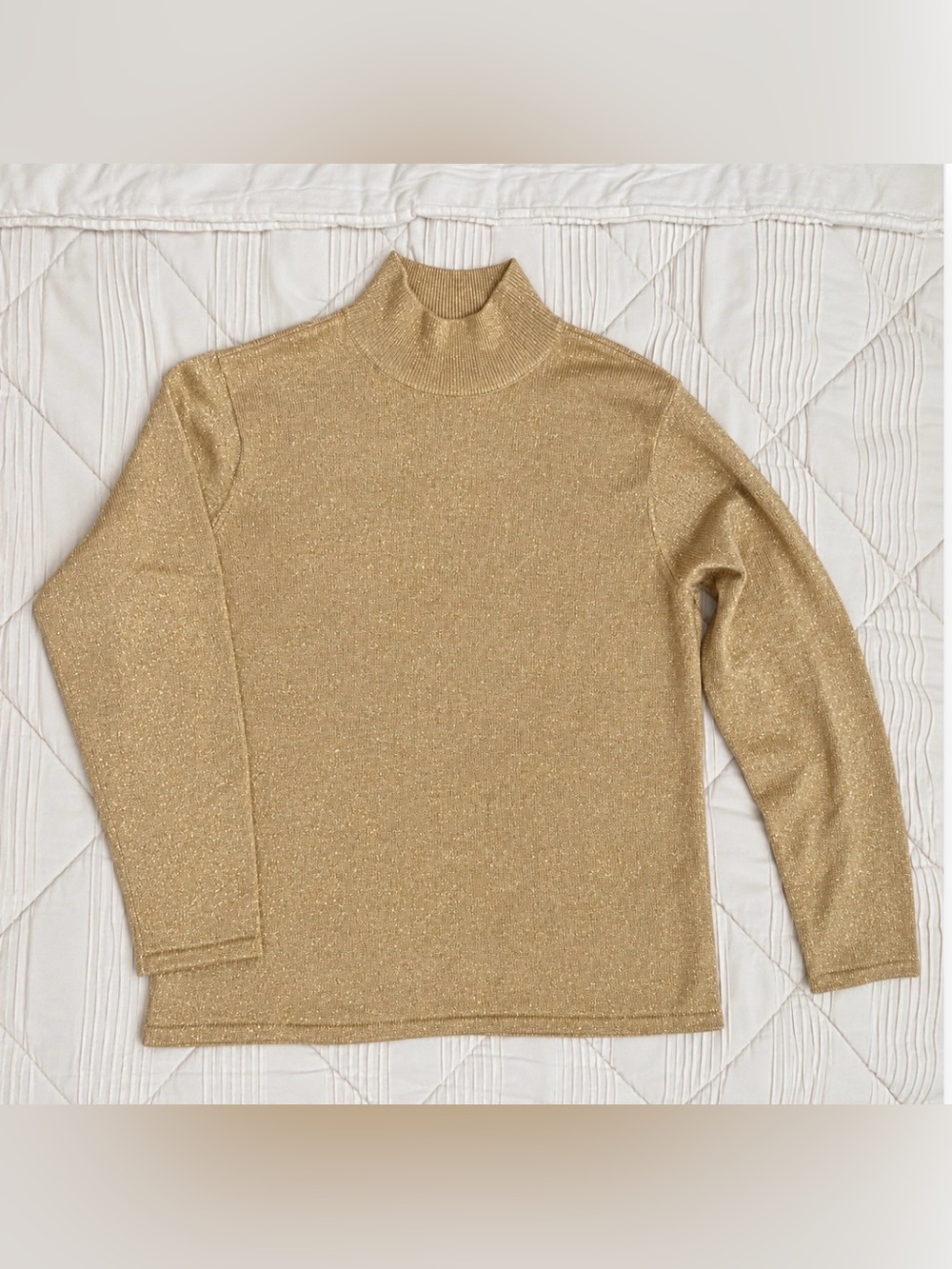 Talbots Women’s Metallic Gold Silk Blend Mock Turtleneck Sweater, MP